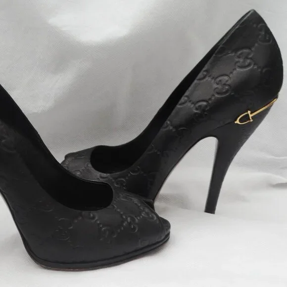GUCCI GG Logo Guccisima Monogram Pumps Peep Toe 39.5/9 US, Horsebit heel ITALY - Picture 3 of 12
